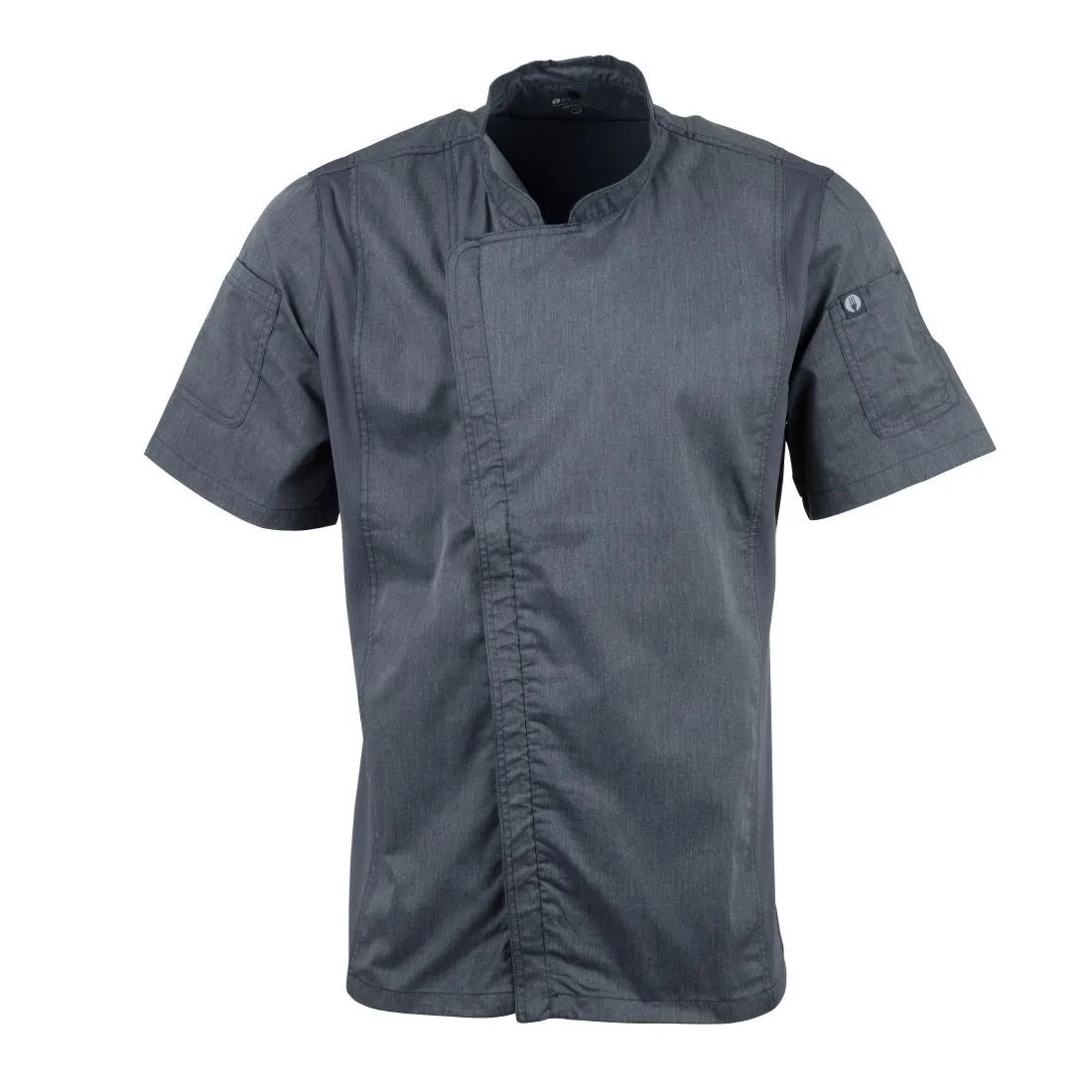 Chaqueta de cocina unisex de manga corta con cierre de cremallera en azul tinta - Talla S