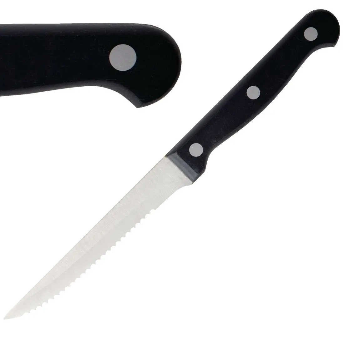 Cuchillo de carne con mango negro - Hoja dentada de 215 mm - Lote de 12