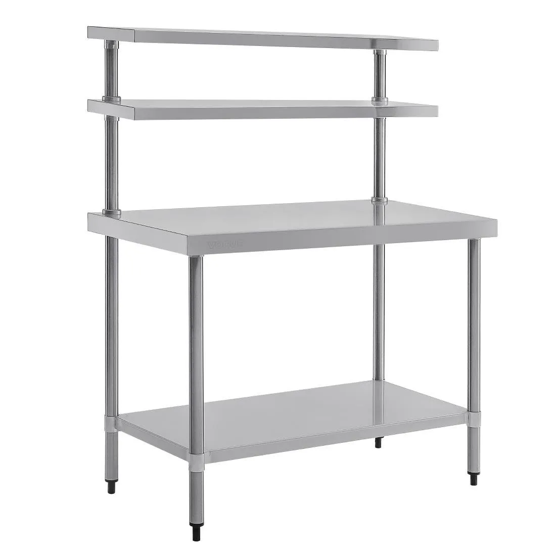 Mesa de acero inoxidable con estante y 2 estantes superiores - 1200 x 600 mm