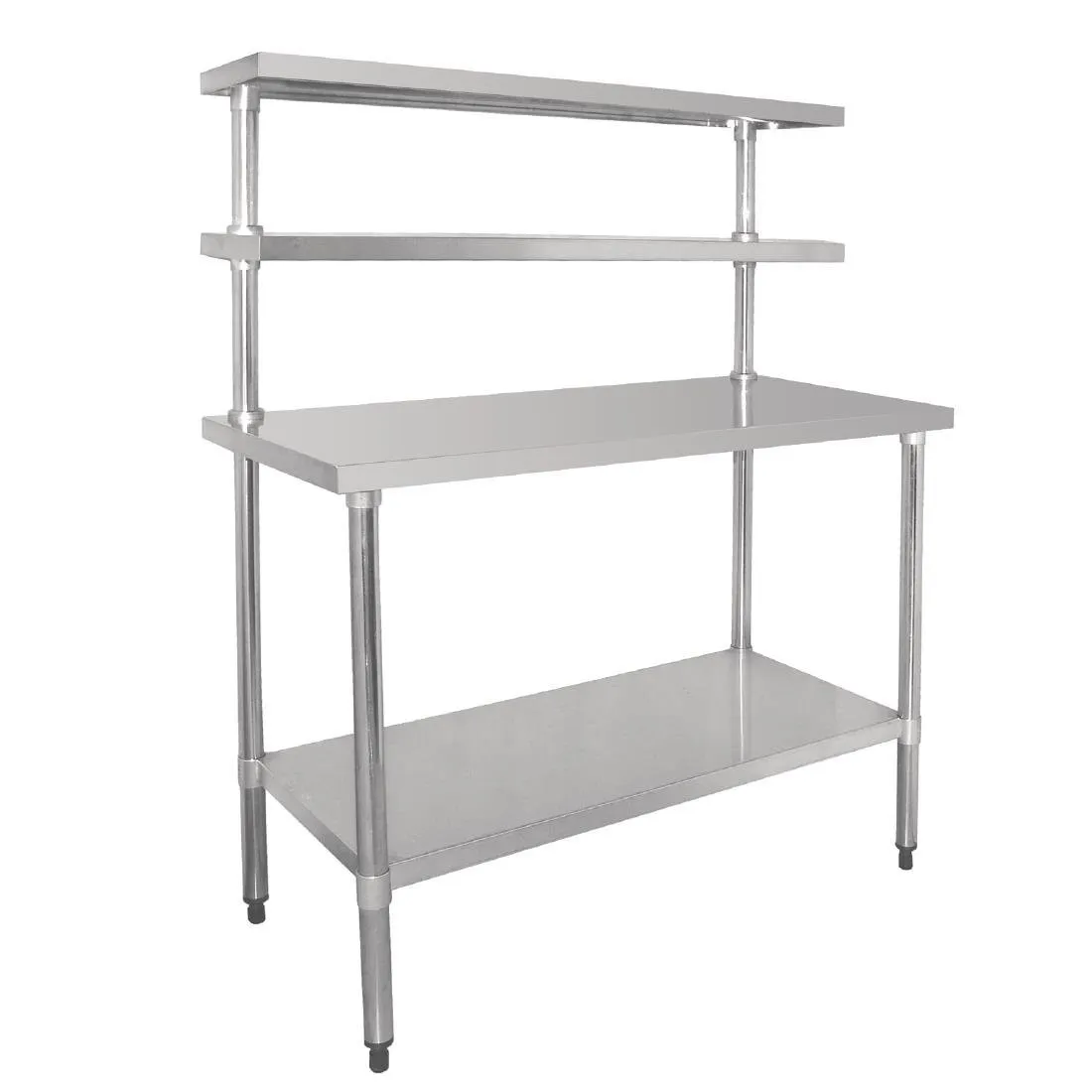 Mesa de acero inoxidable con estante y 2 estantes superiores - 1800 x 600 mm