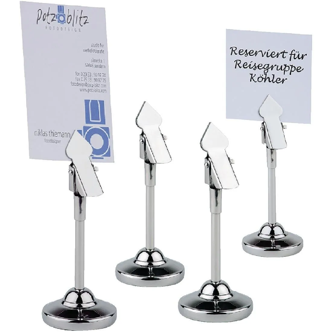 Soporte de pinza de acero inoxidable para números de mesa - Lote de 4