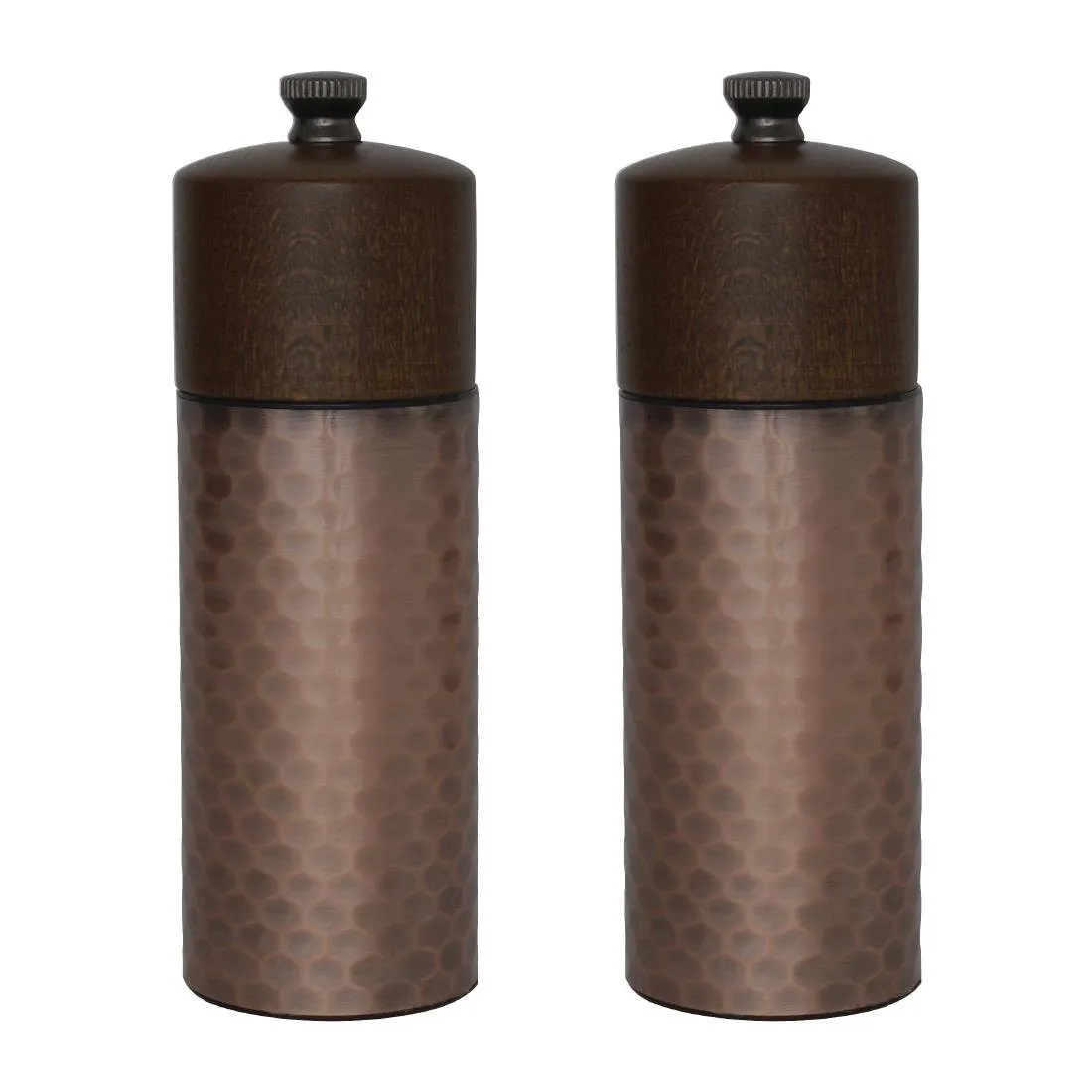 Molinillos de sal y pimienta de madera y cobre - Altura 150 mm