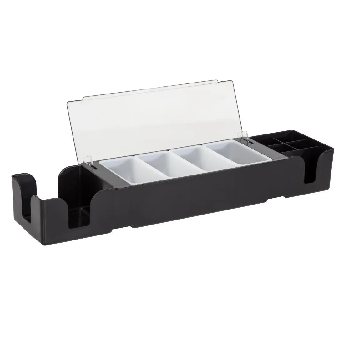 Caja de compartimentos negra de plástico