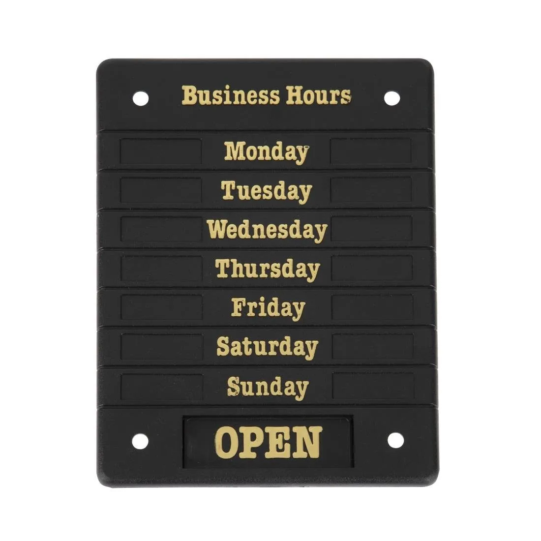 Panel de horarios de apertura