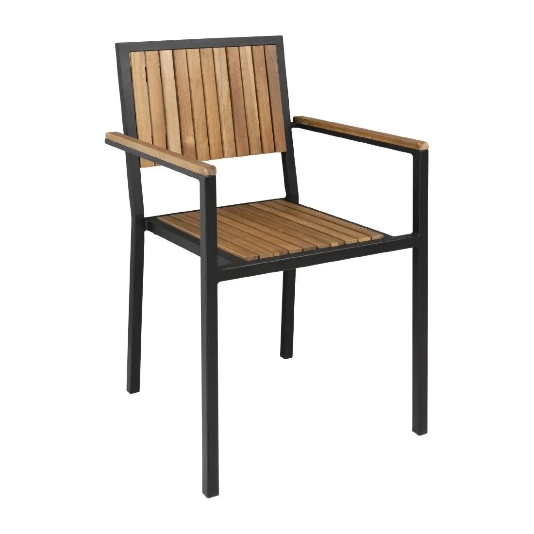 Sillones De Acero Y Acacia - Lote De 4