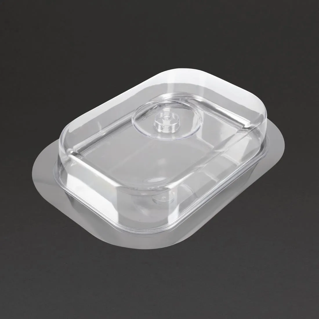 Bandeja rectangular de acero inoxidable con tapa transparente