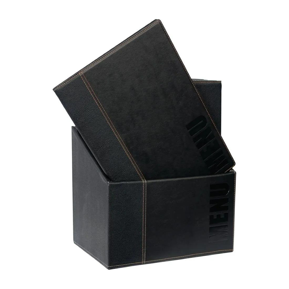 Porta menús A4 negros con caja de almacenamiento - Lote de 20