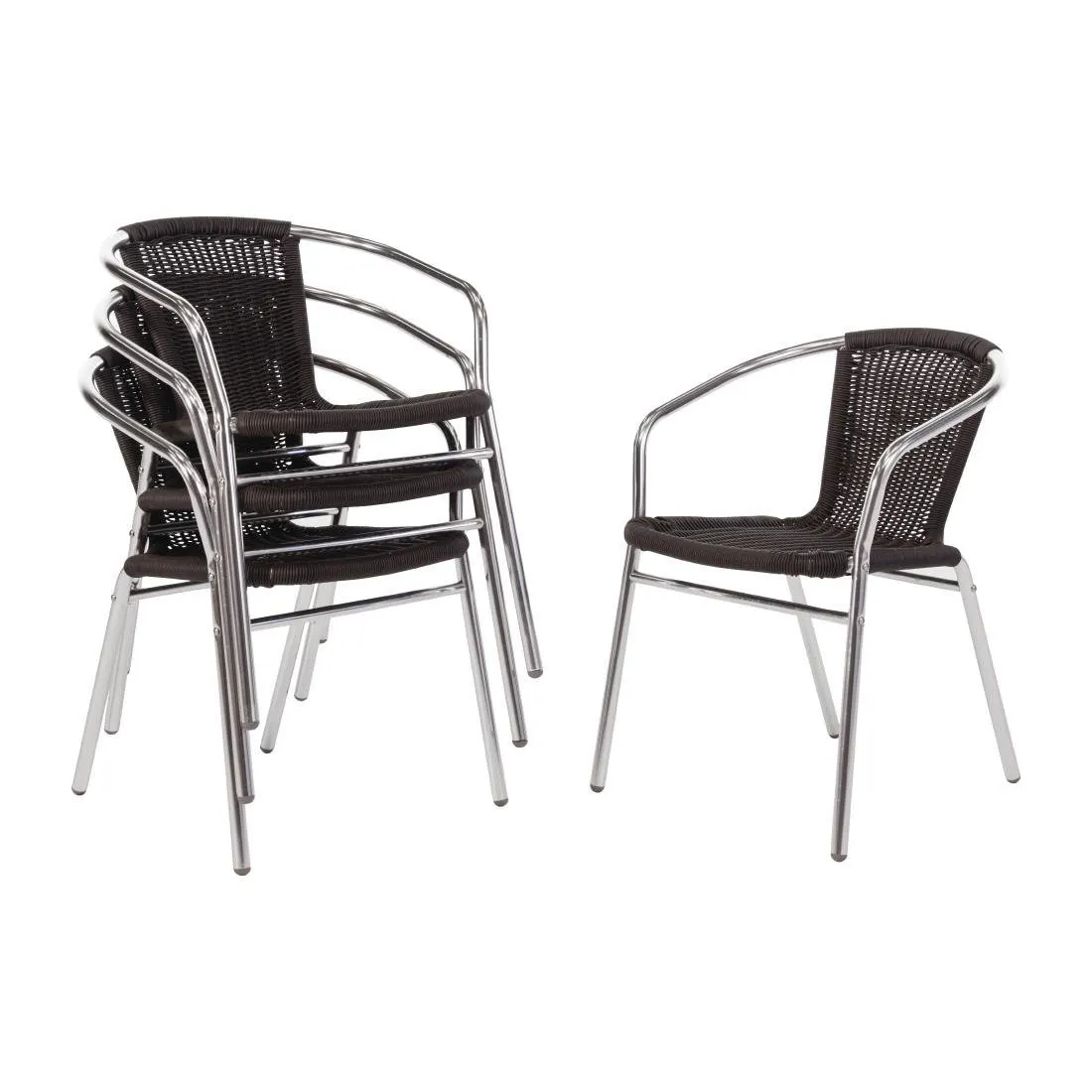 Sillón de ratán apilable negro y aluminio - Lote de 4