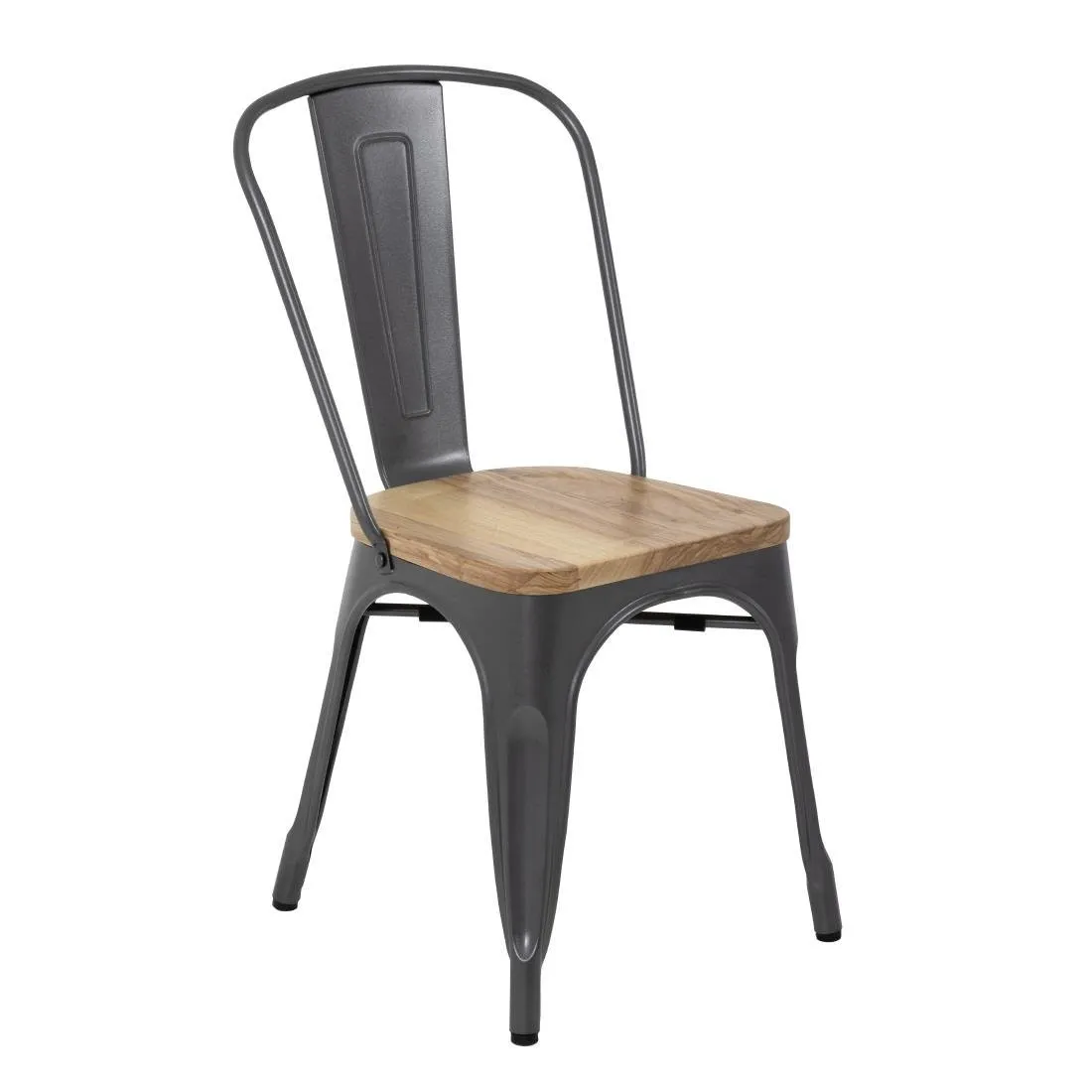 Sillas de acero con asiento de madera - Gris metalizado - Juego de 4