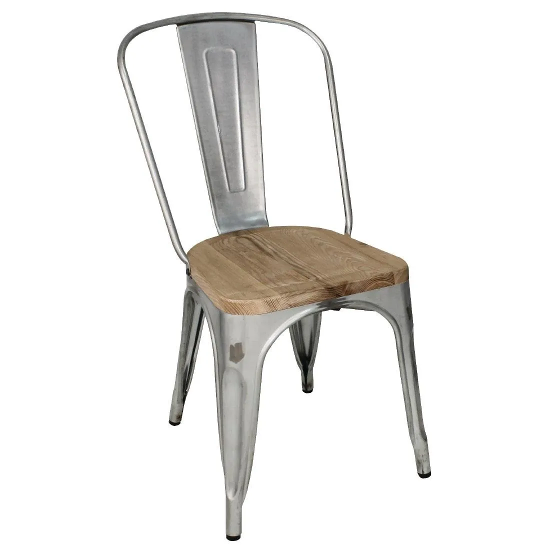 Sillas de Acero con Asiento de Madera - Lote de 4
