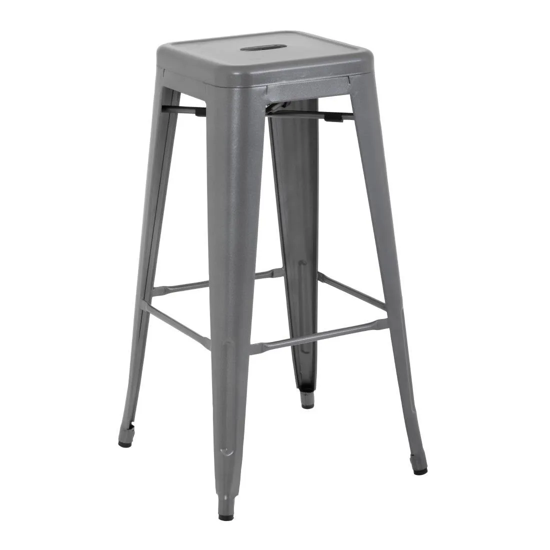 Taburetes Altos de Acero Galvanizado Gris Metalizado - Lote de 4