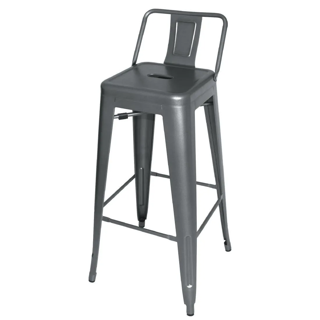Taburetes Altos de Acero Gris Metal con Respaldo - Lote de 4
