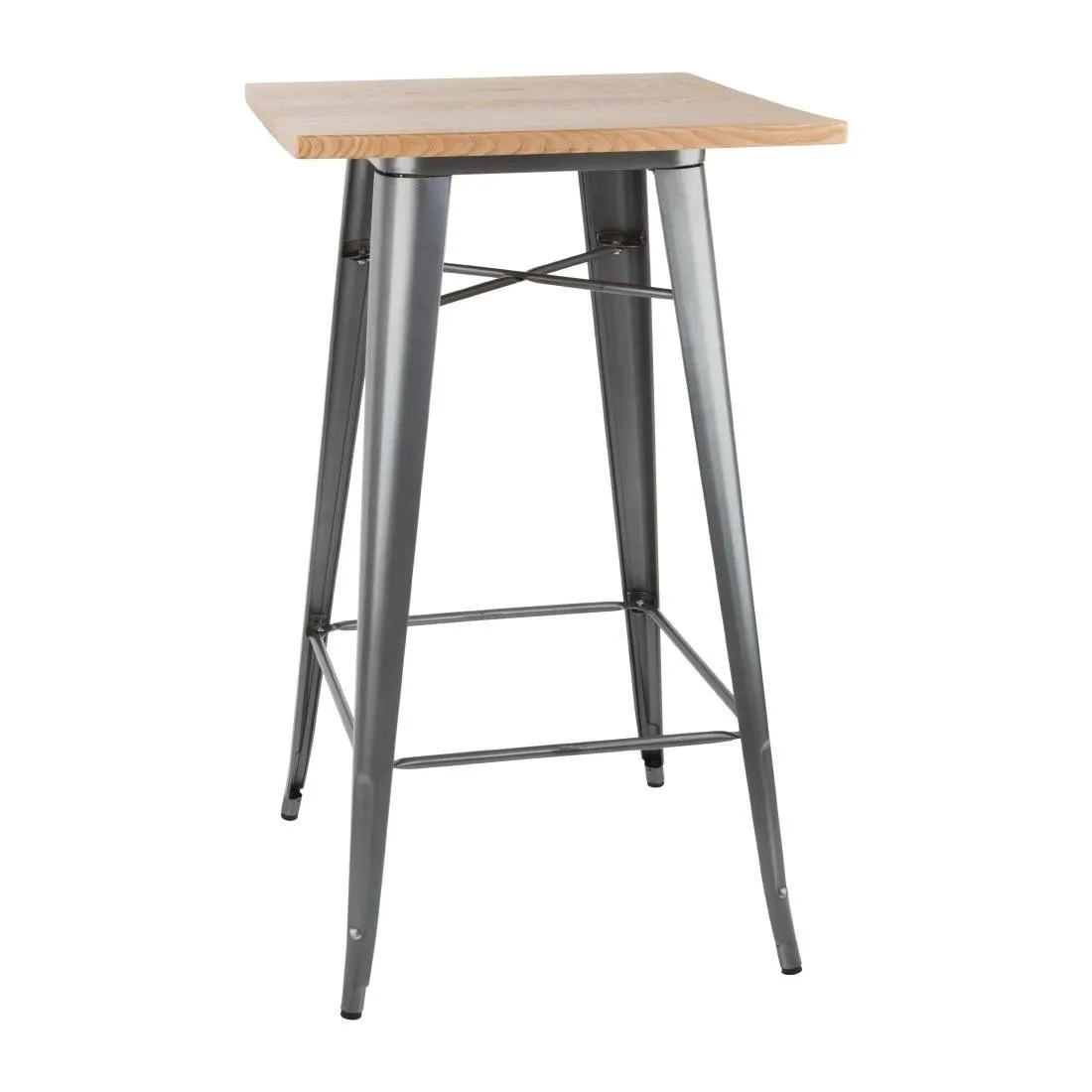 Mesa de bar gris con tablero de madera