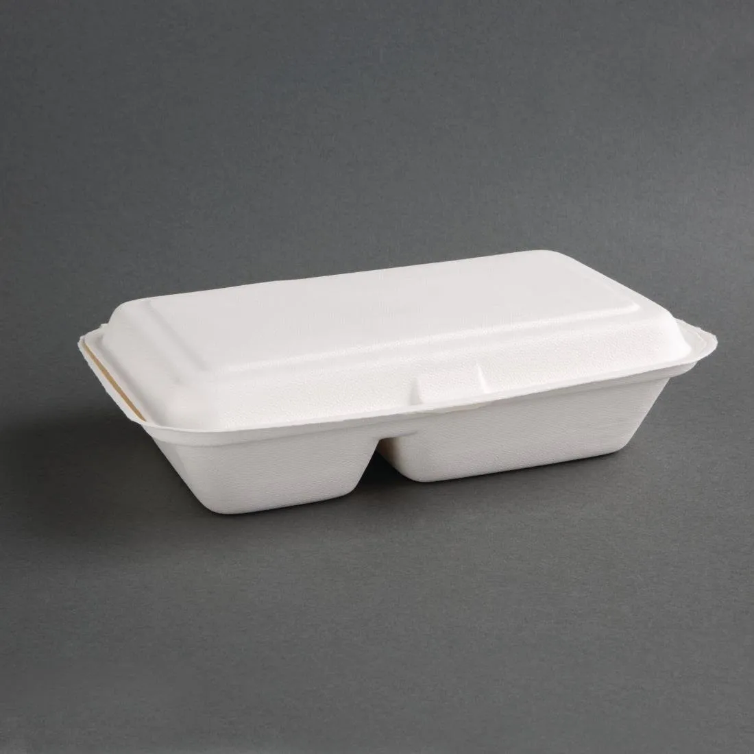 Cajas de 2 compartimentos con tapa abatible compostables de bagazo de 253 mm - Lote de 200