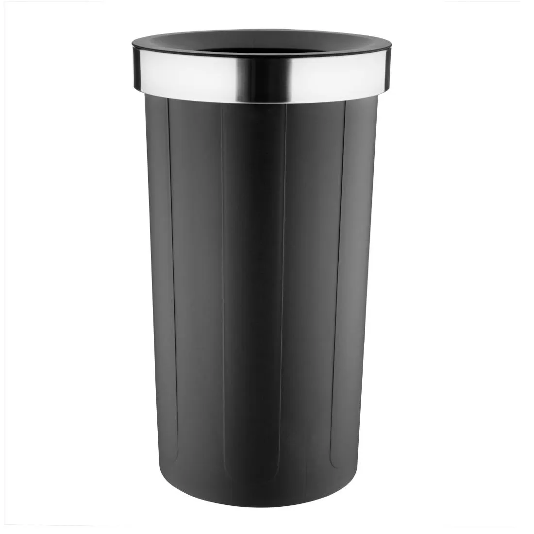 Papelera Redonda Negra de Polipropileno con Tapa Abierta - 60 L