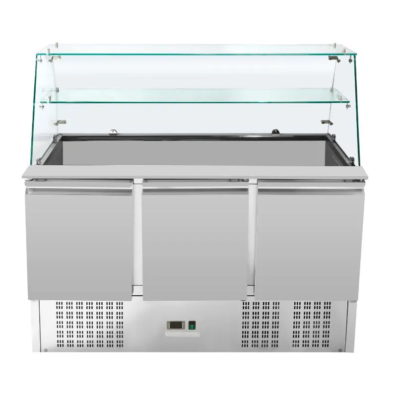 Saladette Refrigerada 3 Puertas 368 L, Vitrina de Vidrio, Cubetas GN 1/1, 0/+10 °C, Inox, Frío Estático