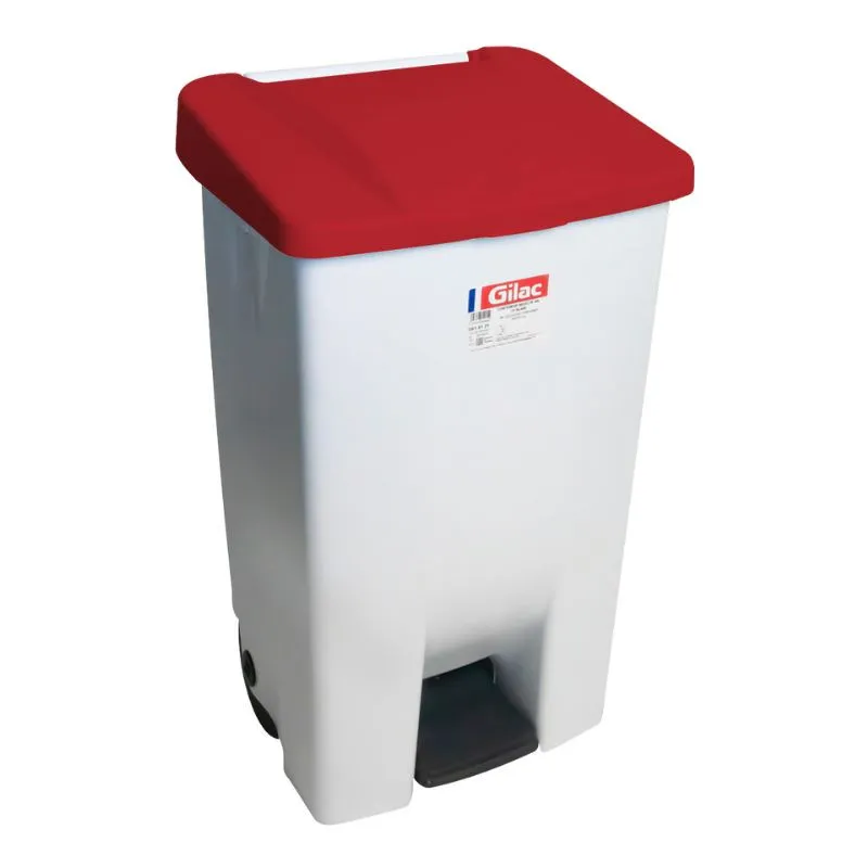 Cubo de Pedal Con Tapa Roja y Ruedas - 80 L