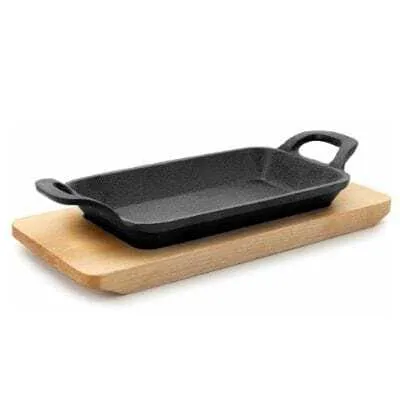 Mini Plancha Grill Lisa con Base de Madera - 22,5 x 10 cm