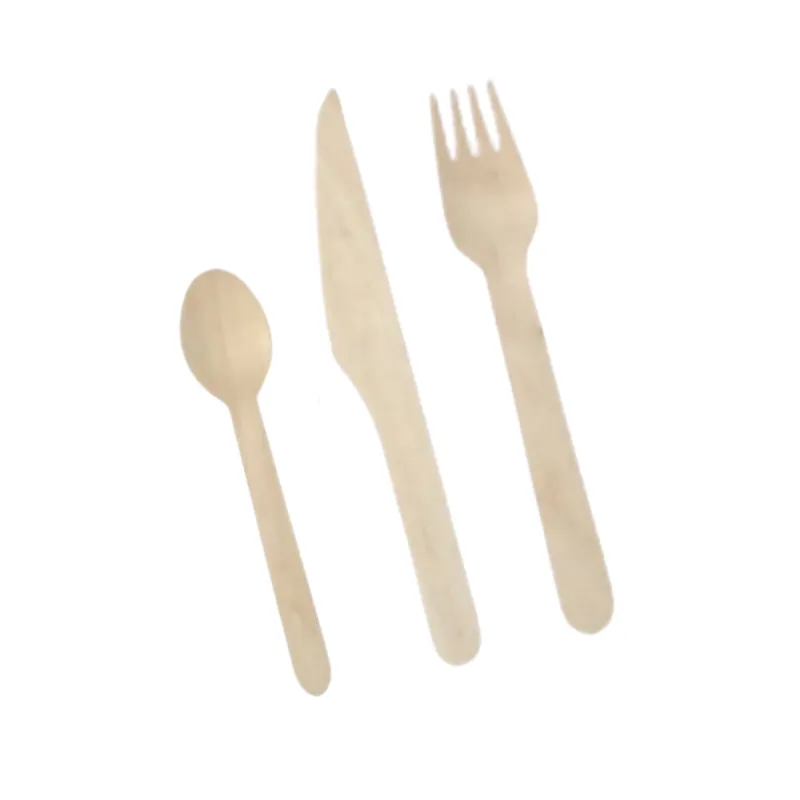 Cubiertos de abedul - Juego de 3 piezas: cuchillo, tenedor, cuchara - Lote de 250