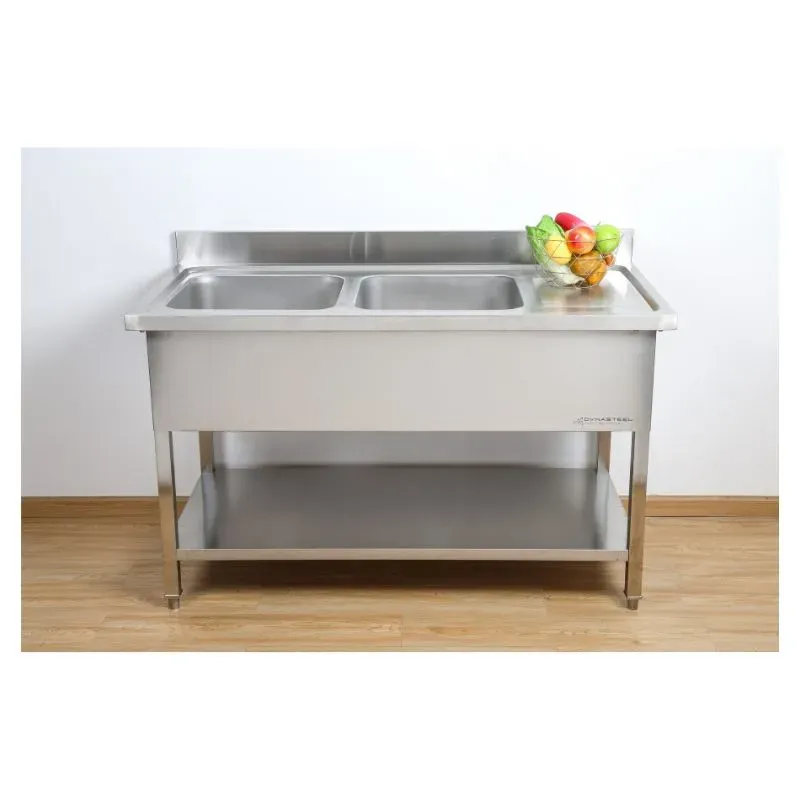 Plonge 2 Bacs con Respaldo y Estante - L 1400 x P 700 mm