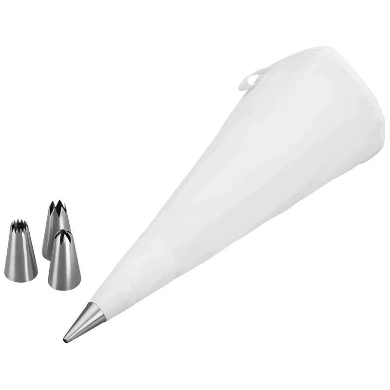 Bolsa de manga de silicona + 4 boquillas de acero inoxidable - 30 cm