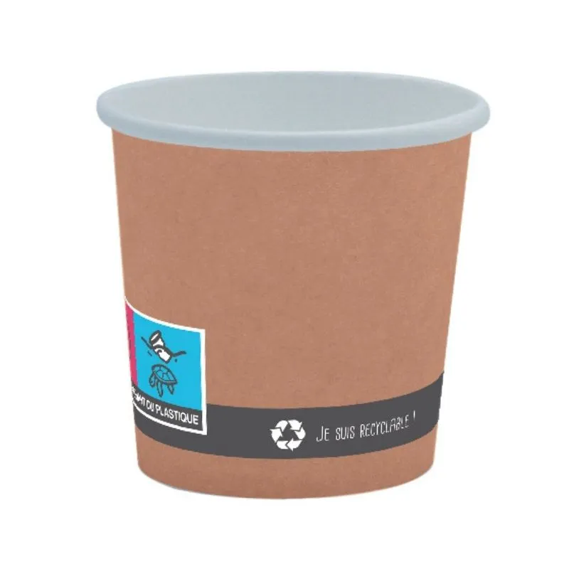 Vaso de cartón reciclable color kraft interior blanco - 10 cl - Lote de 50