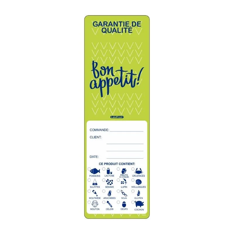 Etiqueta Inviolable - Garantía de Calidad con Alérgenos - 45 x 140 mm - Lote de 250