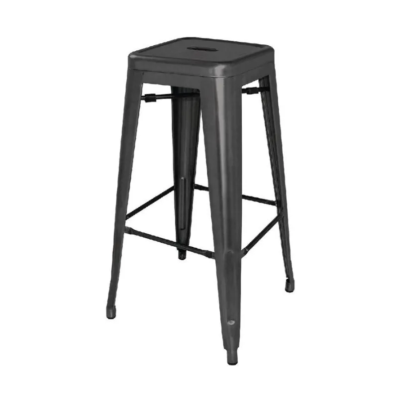 Taburetes Altos de Acero Galvanizado Bistro Negros - Lote de 4
