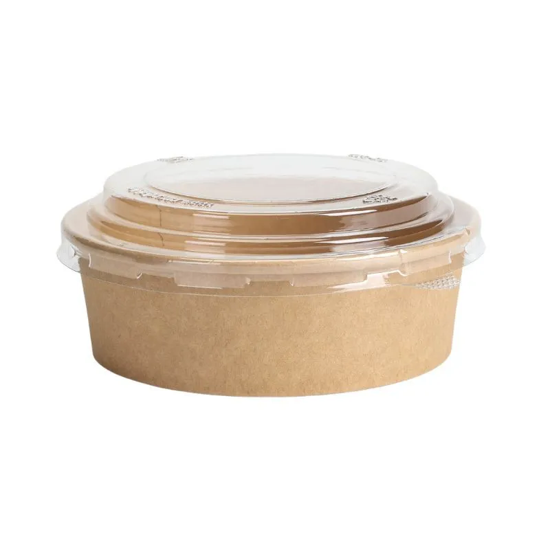 Bol para ensalada Kraft 500 ml Tapa PET transparente, redondo Ø 150 mm, reciclable — Lote de 300