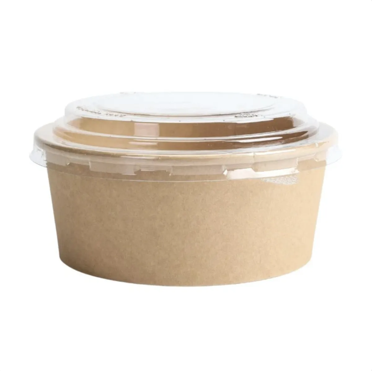 Bol para Ensalada Kraft 750 ml Ø150 mm con Tapa PET Transparente, Redondo, Reciclable - Lote de 300