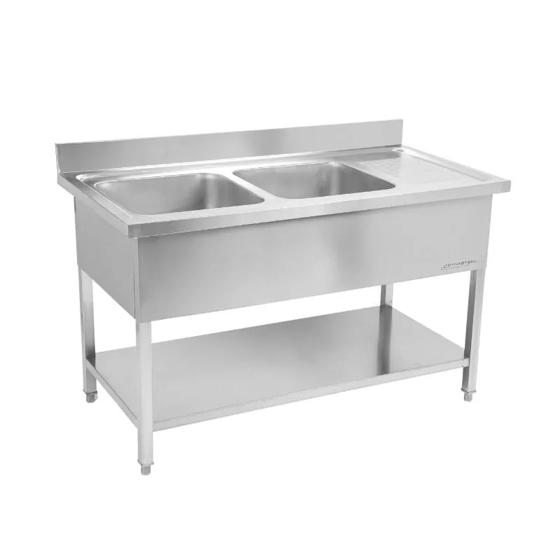 Plonge 2 Bacs con Respaldo y Estante - L 1400 x P 700 mm