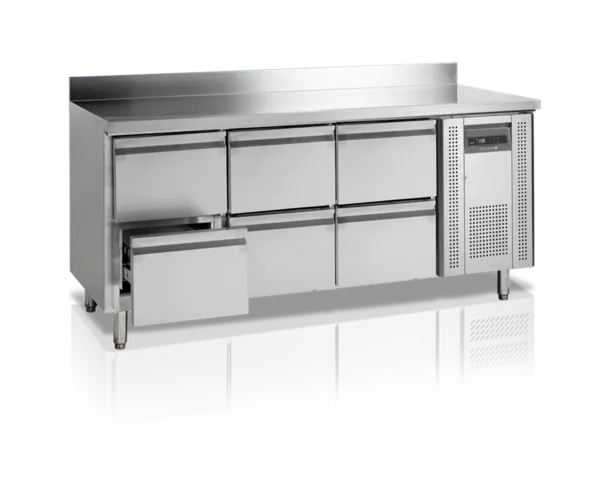 Mesa Refrigerada Positiva con Respaldo en Acero Inoxidable - 6 Cajones GN 1/1