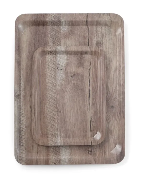 Bandejade servicio de melamina impresa en madera oscura - 530 x 370 mm
