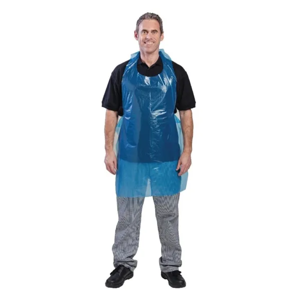 Delantal desechable azul de polietileno - Lote de 100