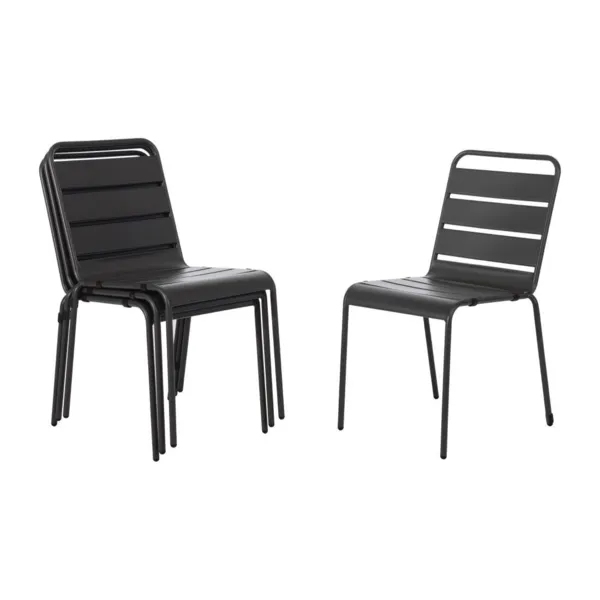Silla apilable de listones gris de acero - Juego de 4