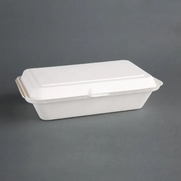 Barquetas con bisagras de bagazo compostables - L 248mm - Lote de 250