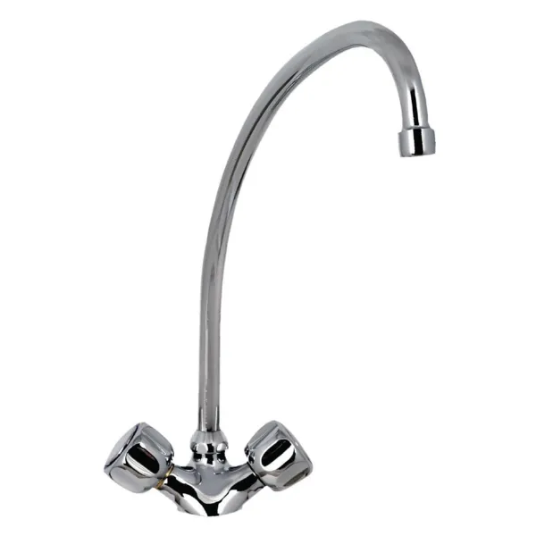 Grifo mezclador monomando estándar de 2 llaves cuello de cisne de 200 mm.