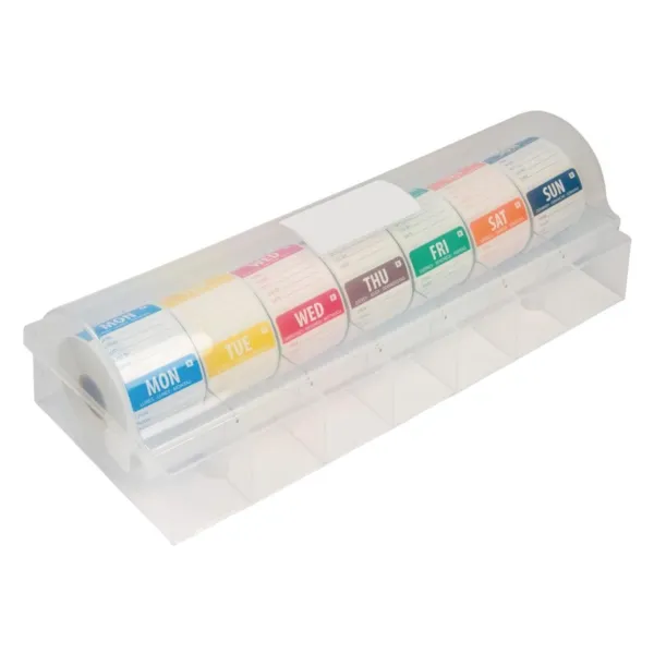 Etiquetas de alimentos solubles en agua con código de color y dispensador de 50 mm.