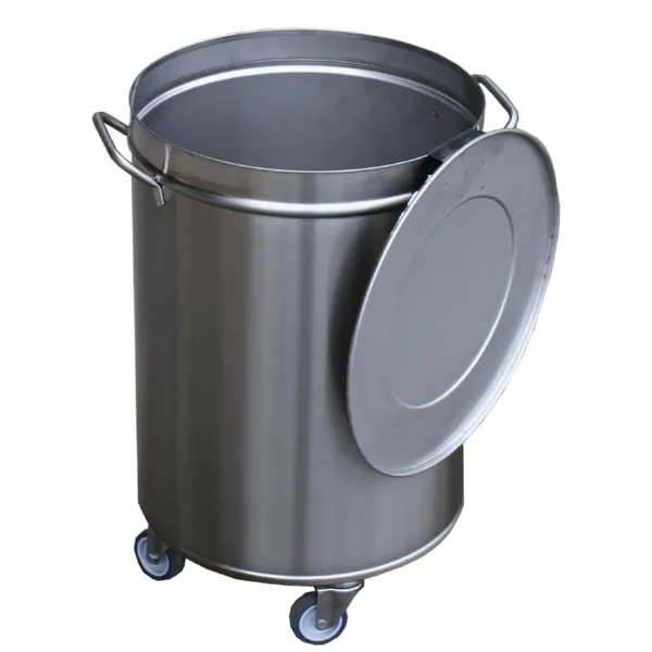 Cubo de basura de acero inoxidable con ruedas y tapa - 100 L