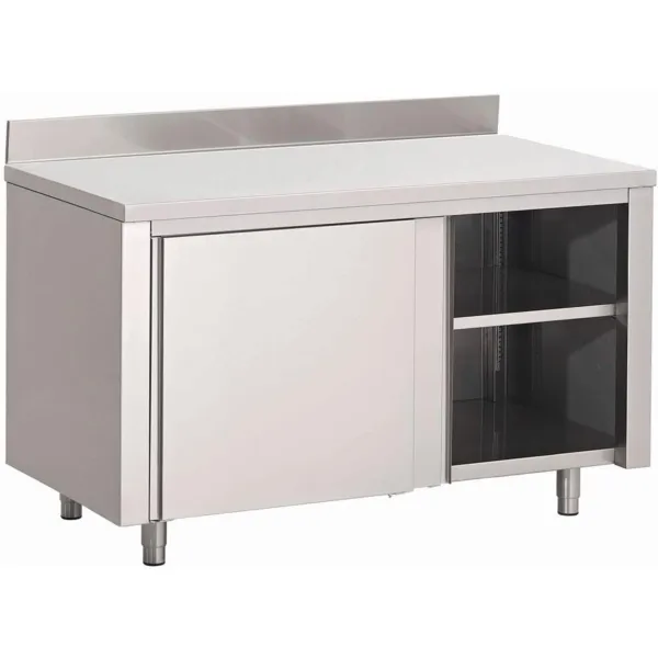 Mueble de acero inoxidable con puertas correderas y respaldo - L 1800 x P 700mm