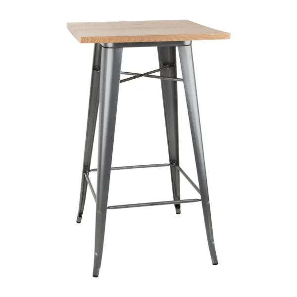 Mesa de bar gris con tablero de madera