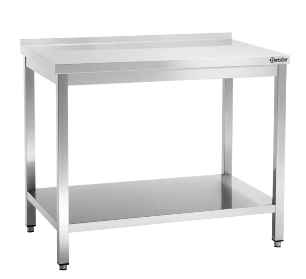 Mesa de Trabajo de Acero Inoxidable con Estante Inferior y Respaldo - P 700 mm - L 1000 mm